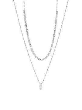 Adriana Orsini Women's Loveall 18K-White-Gold-Plated & Cubic Zirconia Double-Chain Necklace