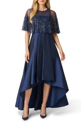 Adrianna Papell Adrianna Papell Beaded Cape Taffeta Gown