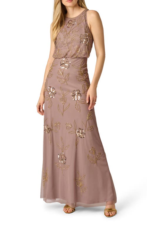 Adrianna Papell Adrianna Papell Beaded Floral Sleeveless Blouson Bodice Gown