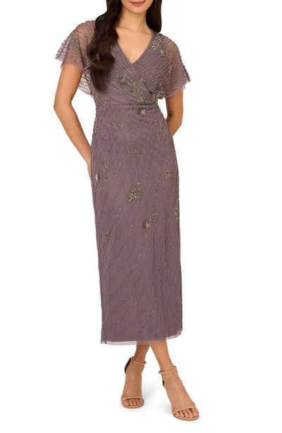 Adrianna Papell Adrianna Papell Beaded Flutter Sleeve Gown