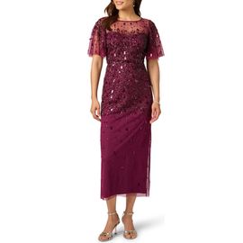 Adrianna Papell Adrianna Papell Beaded Flutter Sleeve Mesh Cocktail Dress
