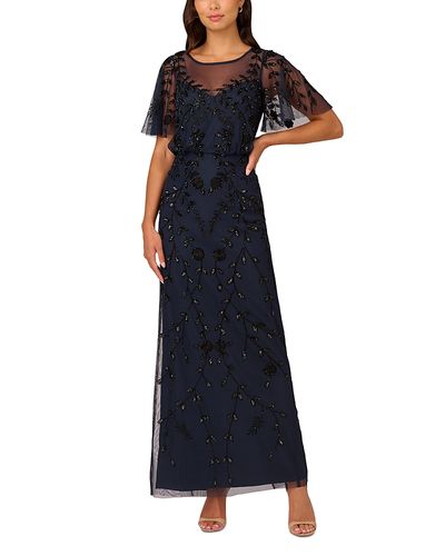 Adrianna Papell Adrianna Papell Beaded Mesh Blouson Column Gown