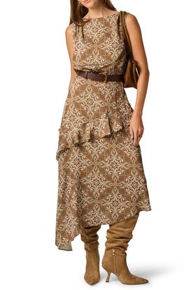 Adrianna Papell Adrianna Papell Belted Satin Midi Dress
