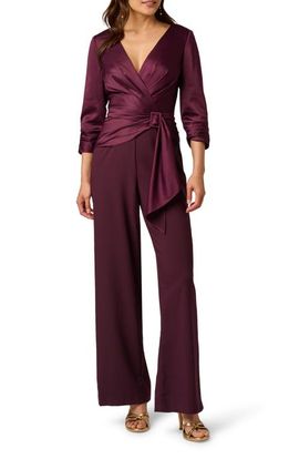 Adrianna Papell Adrianna Papell Belted Wide Leg Satin Crepe Jumpsuit