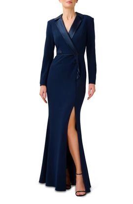 Adrianna Papell Adrianna Papell Crepe Long Sleeve Tuxedo Trumpet Gown