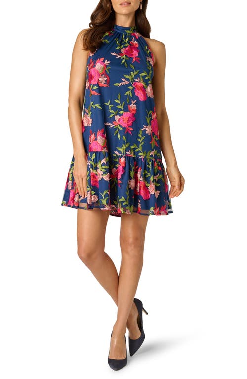 Adrianna Papell Adrianna Papell Embroidered Floral Mock Neck Minidress