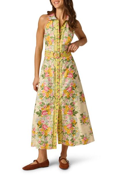 Adrianna Papell Adrianna Papell Floral Belted Cotton Maxi Shirtdress