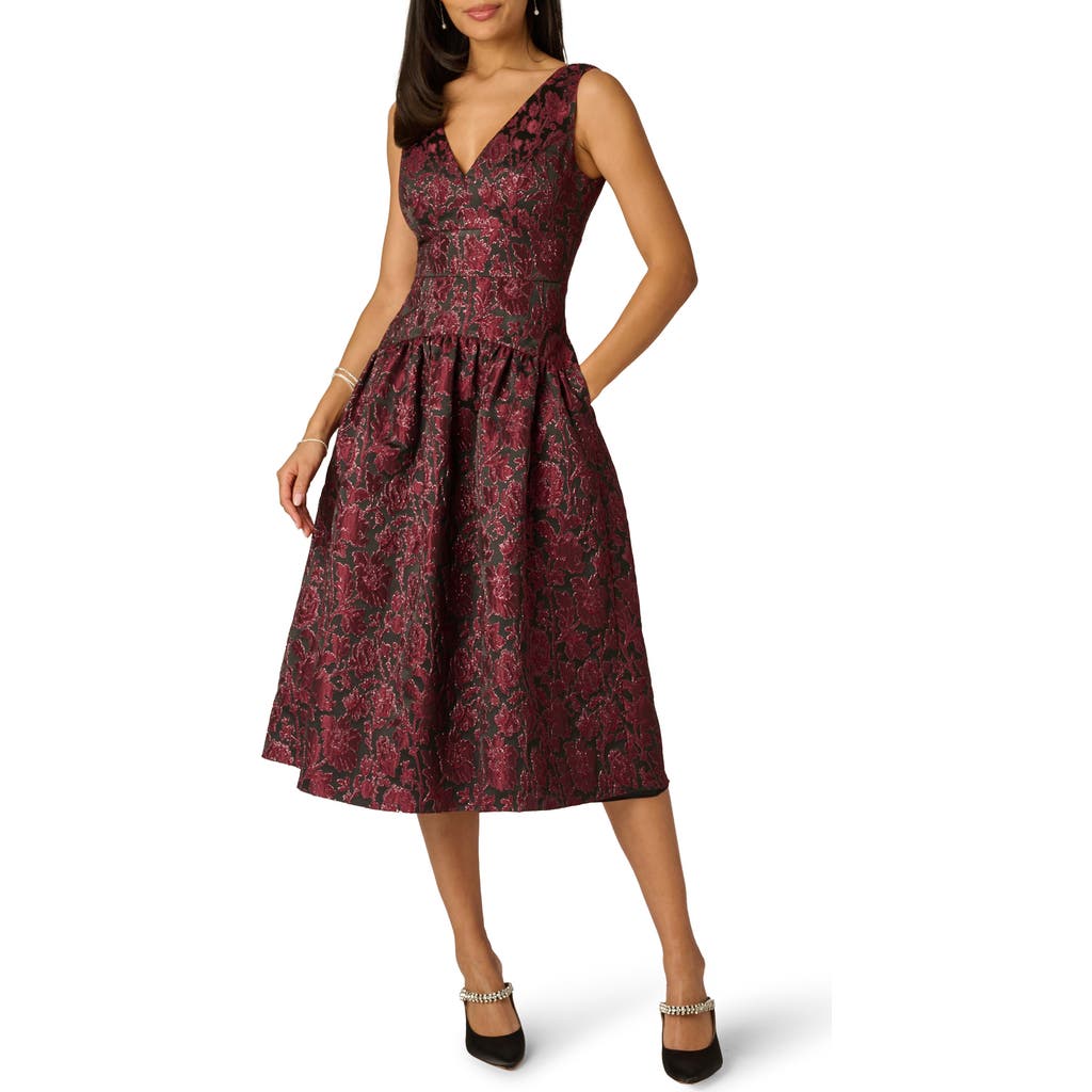 Adrianna Papell Adrianna Papell Floral Metallic Jacquard Midi Dress