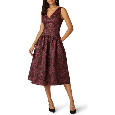 Adrianna Papell Adrianna Papell Floral Metallic Jacquard Midi Dress