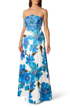 Adrianna Papell Adrianna Papell Floral Print Strapless Gown