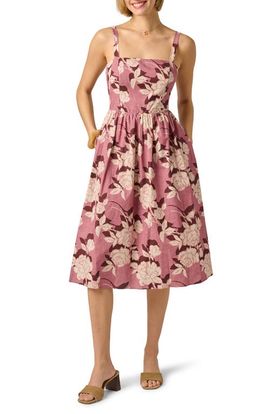 Adrianna Papell Adrianna Papell Floral Square Neck Fit & Flare Midi Dress