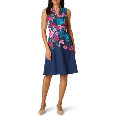Adrianna Papell Adrianna Papell Floral V-Neck Twill Dress