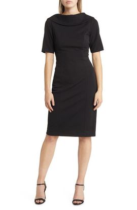 Adrianna Papell Adrianna Papell Foldover Neck V-Back Sheath Dress