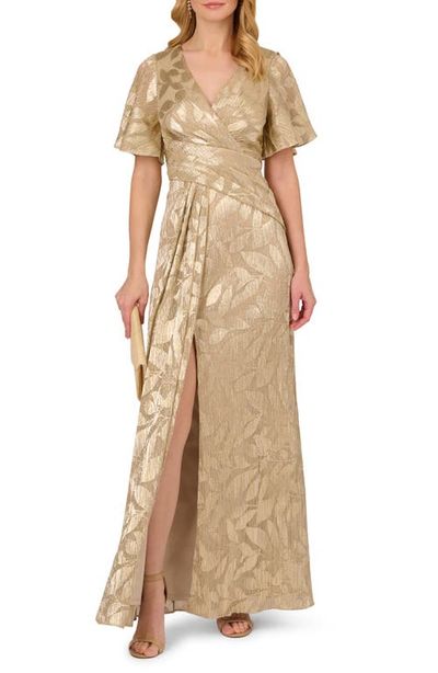 slim fit dress slacks Adrianna Papell Sleeveless V-Neck 3D Floral Beaded Gown