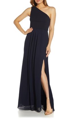Adrianna Papell Adrianna Papell One-Shoulder Crepe Chiffon Gown