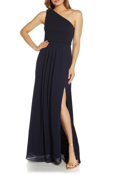 Adrianna Papell Adrianna Papell One-Shoulder Crepe Chiffon Gown