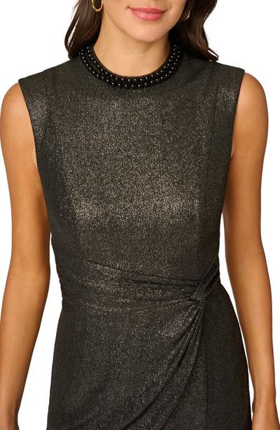 Adrianna Papell Adrianna Papell Pearly Neck Metallic Midi Sheath Dress