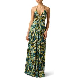Adrianna Papell Adrianna Papell Print Halter Satin Gown
