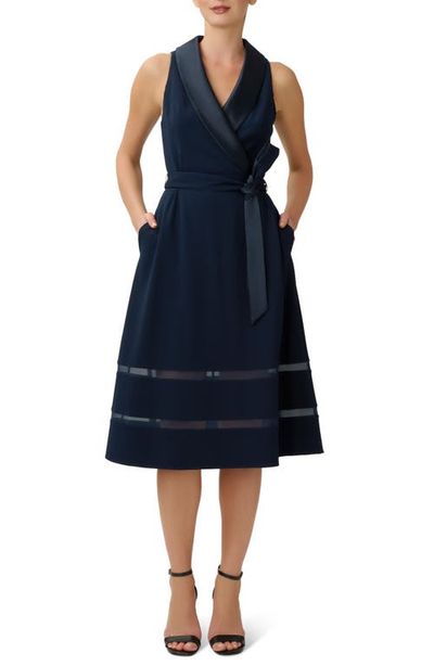 Adrianna Papell Adrianna Papell Satin Trim Crepe Midi Tuxedo Dress