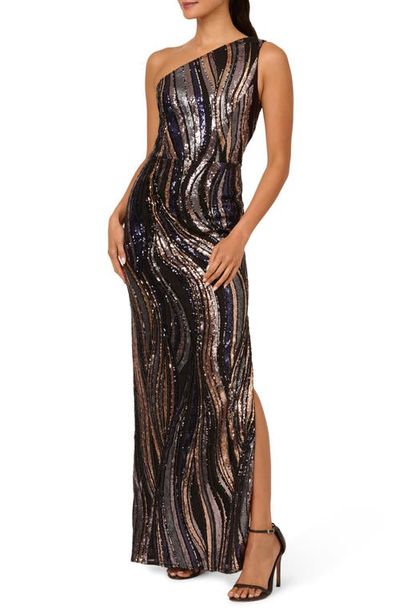 Adrianna Papell Adrianna Papell Sequin One-Shoulder Gown