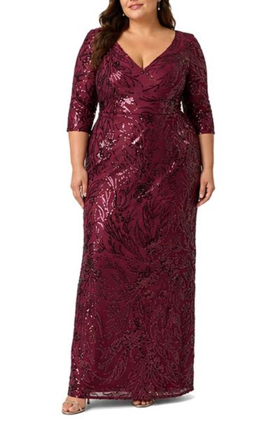 Adrianna Papell Adrianna Papell Sequin V-Neck Gown