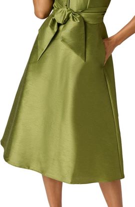 Adrianna Papell Adrianna Papell Sleeveless Tie Front Dupioni Midi Dress