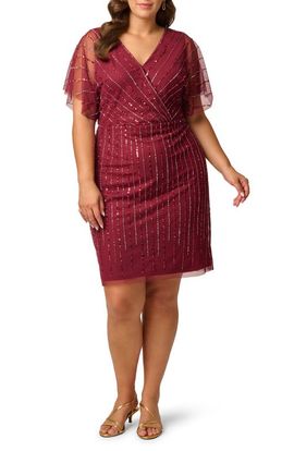 Adrianna Papell Adrianna Papell Surplice Beaded Mesh Dress