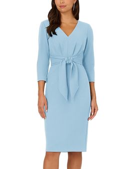 Adrianna Papell Adrianna Papell V Neck Tie Waist Knit Crepe Dress