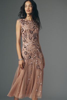 princess polly baby blue dress Adrianna Papell Papell Studio Beaded Knit Crepe Gown main image 1