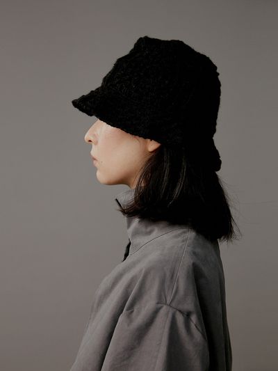 AEER Bucket Hat Crochet Vintage Hand Made Natural Black