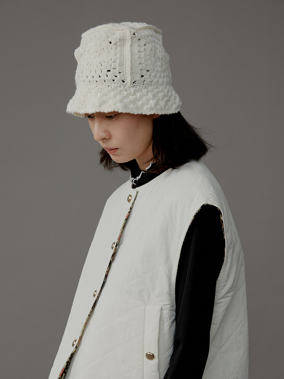 AEER Bucket Hat Crochet Vintage Hand Made White