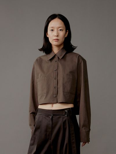 AEER Crop Pocket Button Shirts_Brown