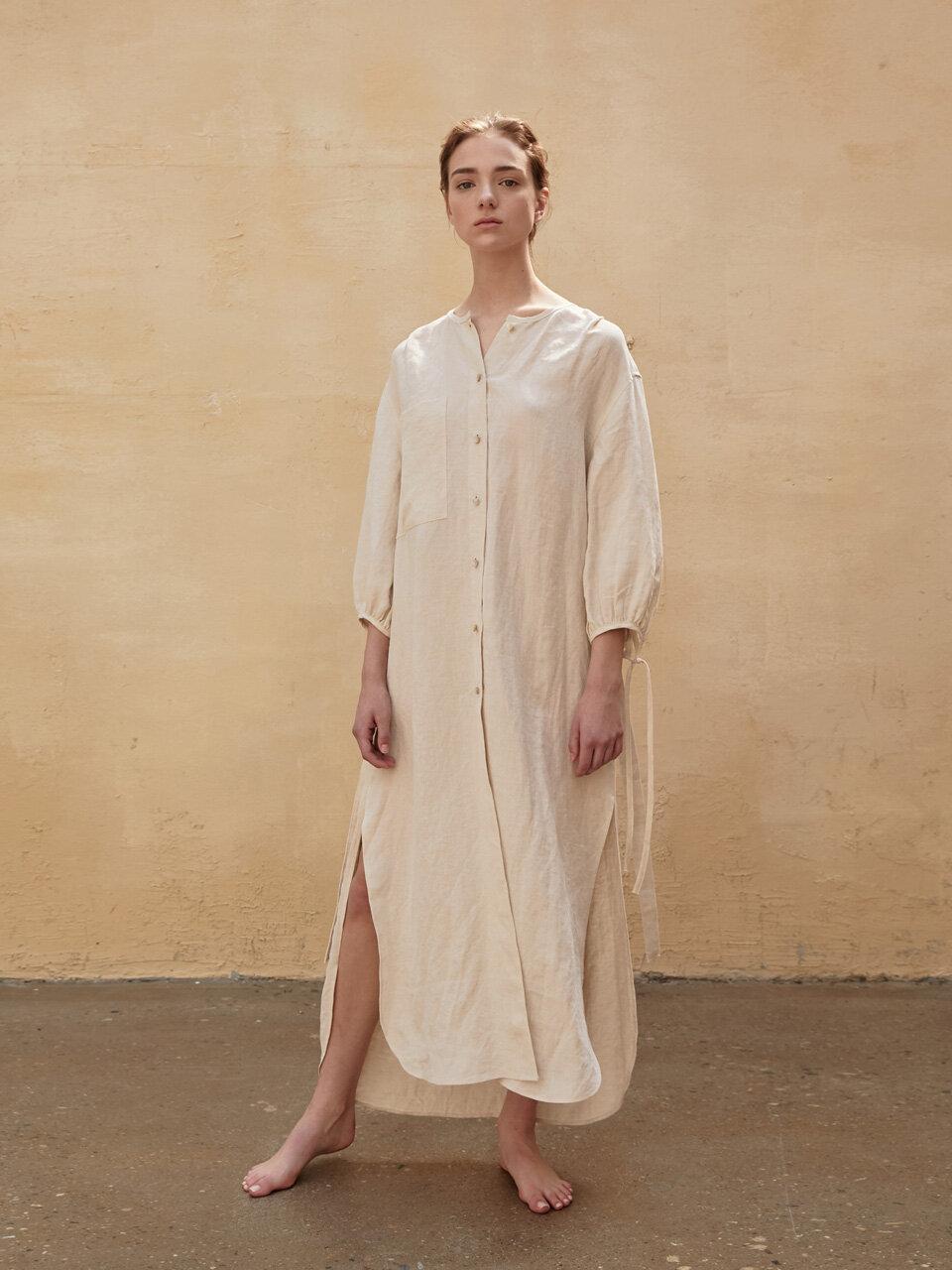 AEER Dress Strap Long Shirt Beige