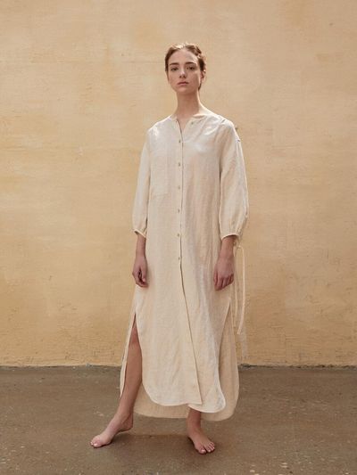 AEER Dress Strap Long Shirt Beige