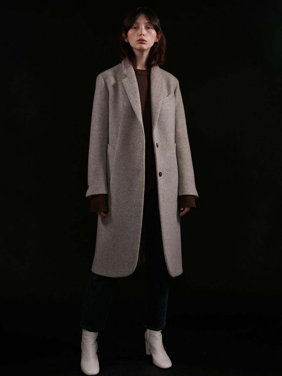 AEER Herringbone Single Wool Coat Oat Meal