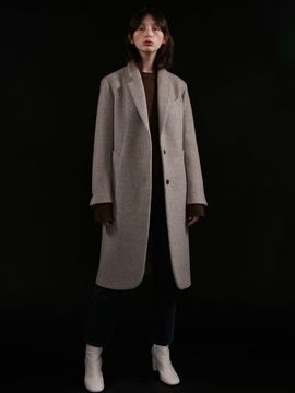 AEER Herringbone Single Wool Coat Oat Meal