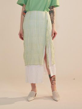 AEER Skirt Check Inner Layerd Wind Green