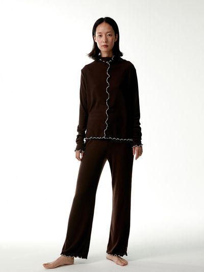 AEER Straight Fit Rib S Edge Colored E-band Pants_Mud Brown