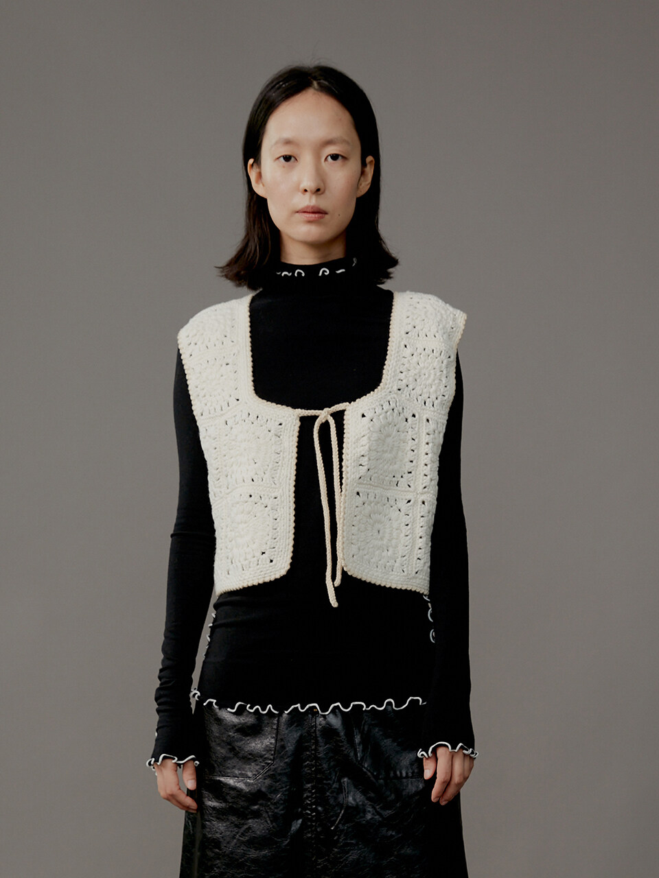 AEER Vintage Hand Made Reversible Crochet Vest_White
