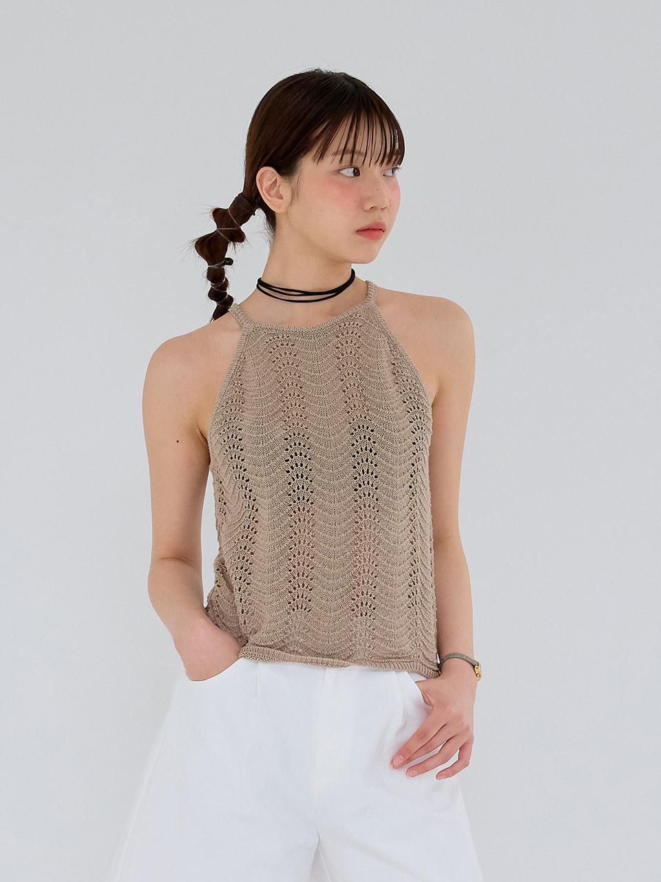 Aei&Rei AR_Crochet halterneck top_BEIGE