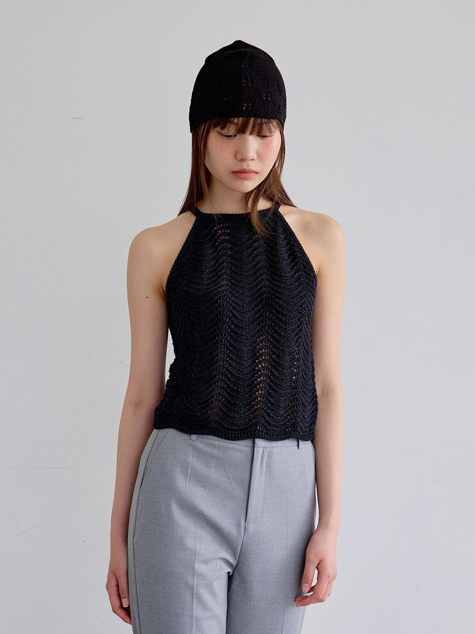 Aei&Rei AR_Crochet halterneck top_BLACK