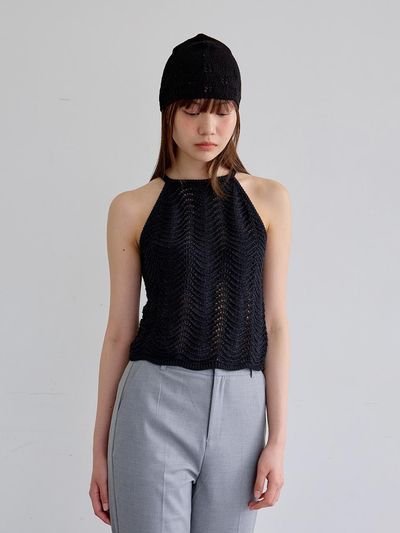 Aei&Rei AR_Crochet halterneck top_BLACK