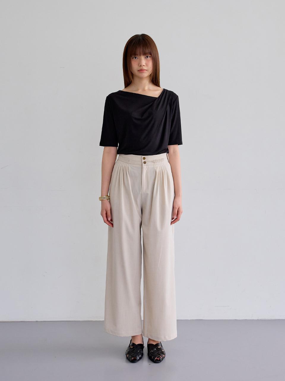 Aei&Rei AR_Double buckle loose pants_Light Beige