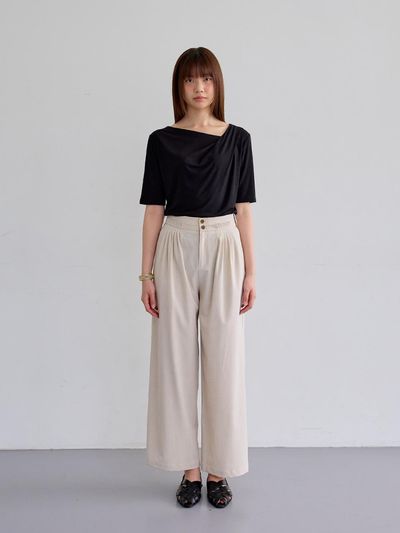 Aei&Rei AR_Double buckle loose pants_Light Beige