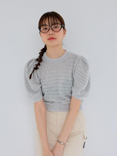 Aei&Rei AR_Hollow puff sleeve knit top_BLUE
