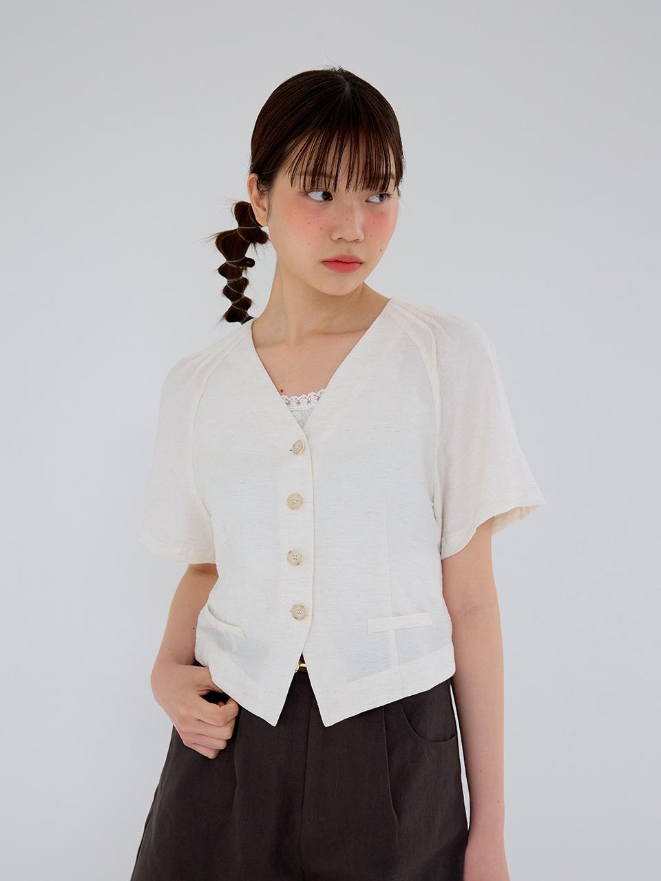Aei&Rei AR_Linen v-neck cropped shirt jacket