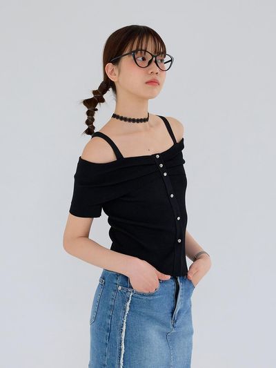 Aei&Rei AR_Off-shoulder strap knit top