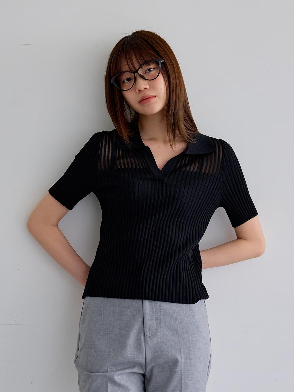 Aei&Rei AR_Pitting v-neck collar top_BLACK