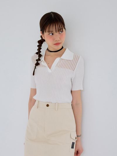 Aei&Rei AR_Pitting v-neck color top_WHITE