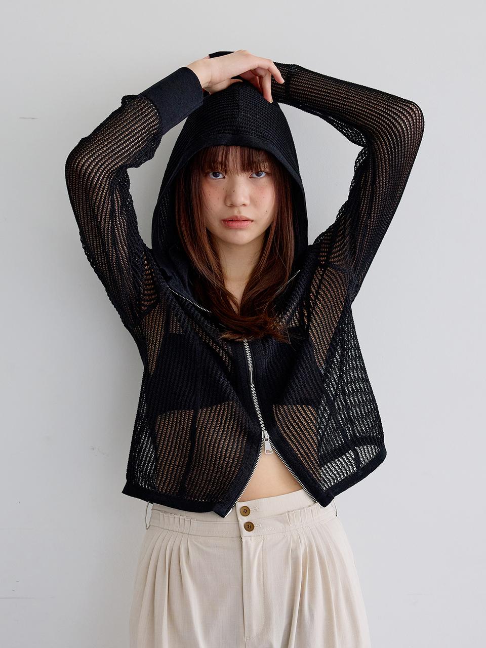 Aei&Rei AR_Sheer hooded jacket_BLACK